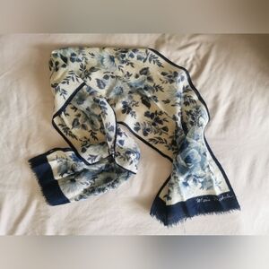 Marie Michele (Made in Italy) Floral Blue and White Scarf